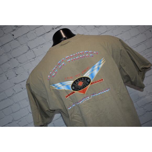 Harley Davidson T-Shirt Mens Size XL Motorcycle St. Thomas US Virgin Islands Tan - Picture 6 of 8